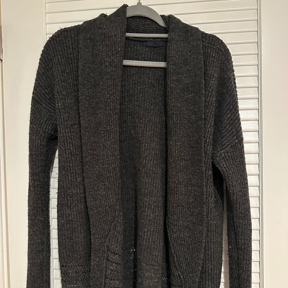 GAP Charcoal Grey Open Front Ribbed Knit Cardigan Sweater - Size M
